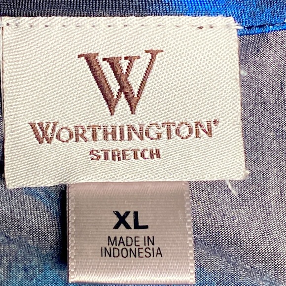 Worthington Black and Blue Print Patterned Dressy Blouse Size XL - Picture 5 of 7